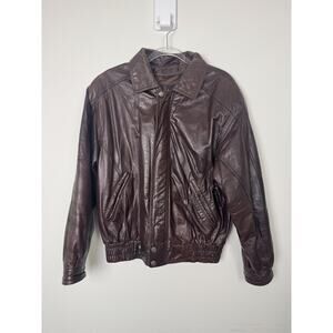 Wilsons Leather Jacket Mens Small Brown Bomber Distressed 90s Classic Retro Zip